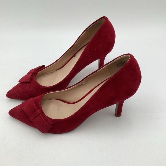 Nine West Women's Red Suede Bow Pumps Size 7M Party Heels - Picture 3 of 8